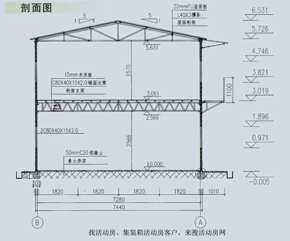 彩鋼房CAD剖面圖